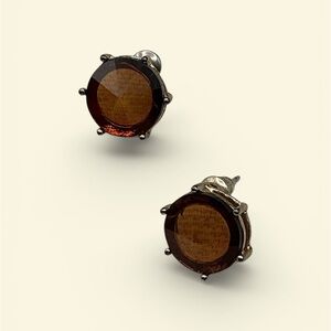 Vintage Earthtone Glass Silver Tone Earrings